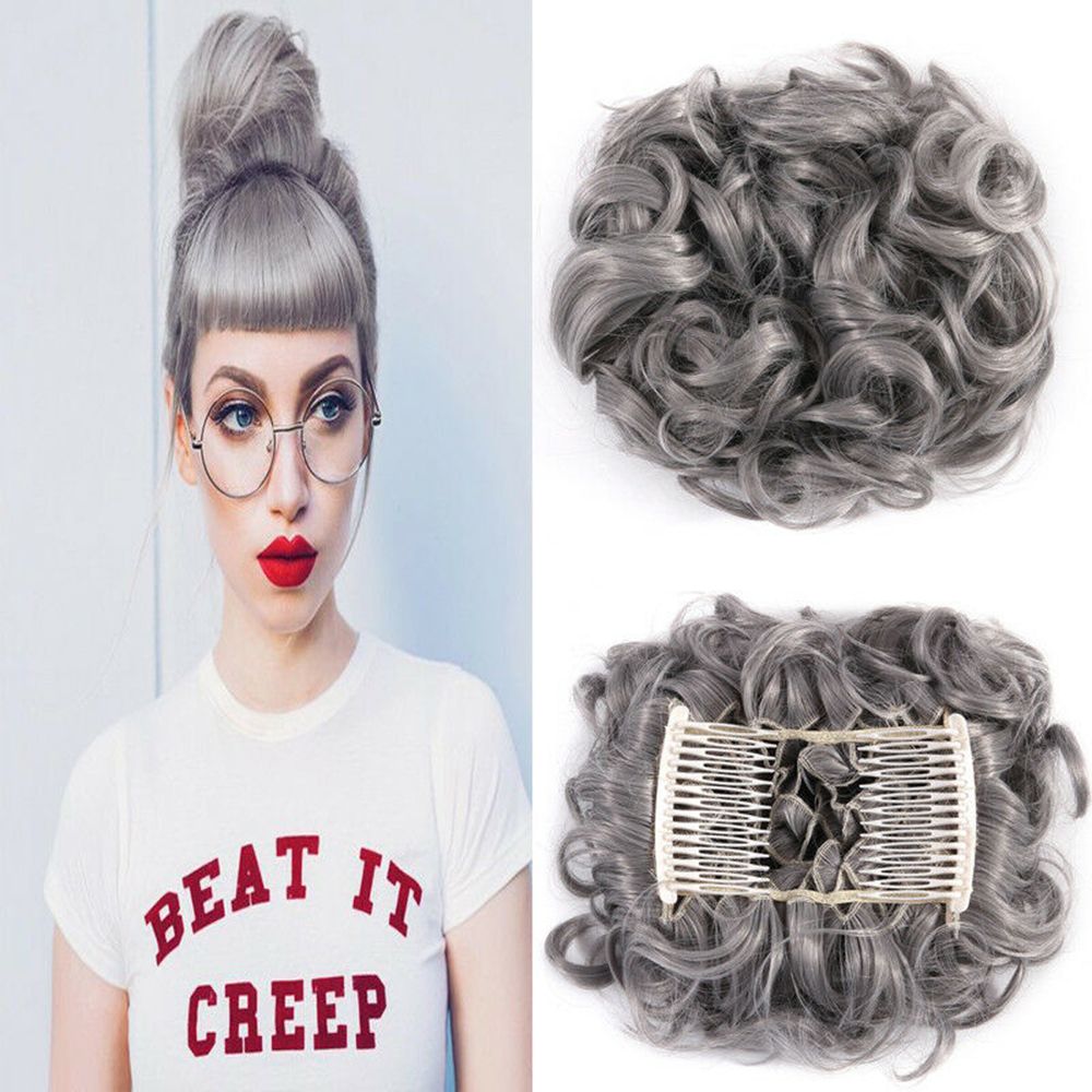 Curly Hair Scrunchie Bun Drawstring Ponytail Hair Extension Chignon Comb Clip US - Picture 25 of 38