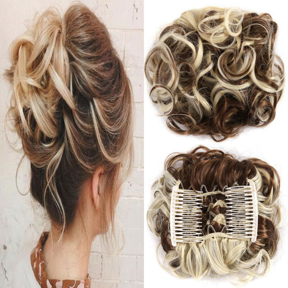 Curly Hair Scrunchie Bun Drawstring Ponytail Hair Extension Chignon Comb Clip US - Picture 26 of 38