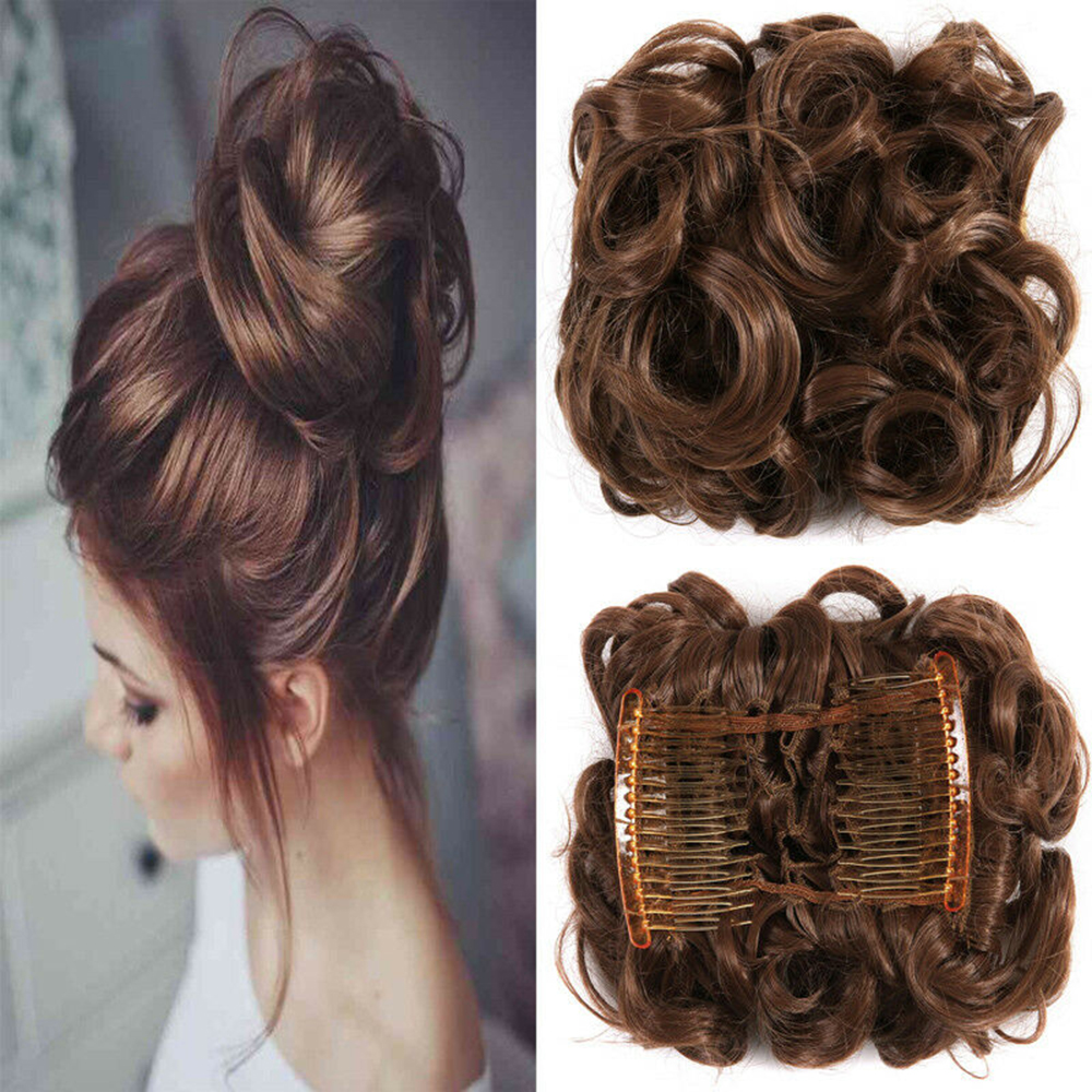 Curly Hair Scrunchie Bun Drawstring Ponytail Hair Extension Chignon Comb Clip US - Picture 28 of 38