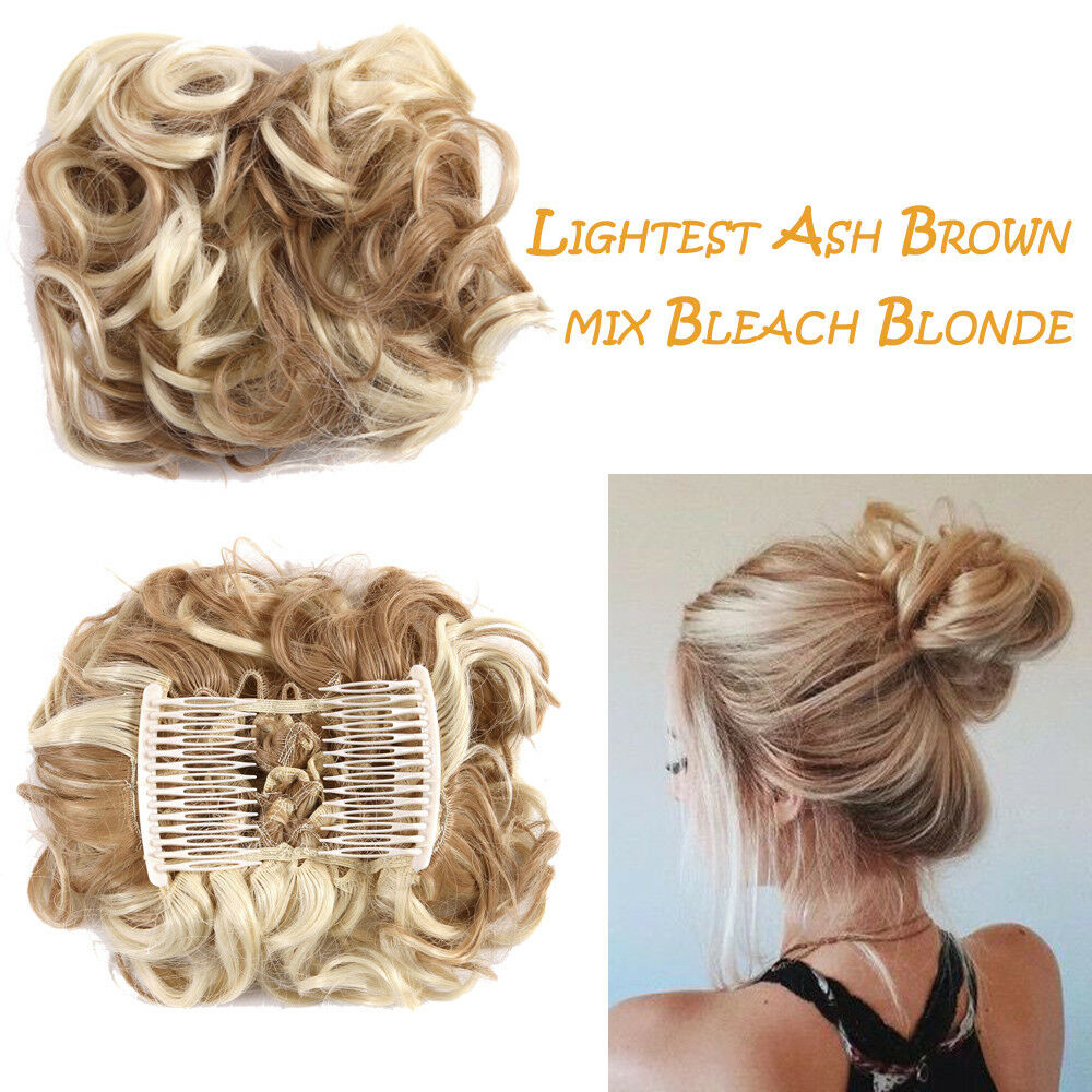 Curly Hair Scrunchie Bun Drawstring Ponytail Hair Extension Chignon Comb Clip US - Picture 29 of 38