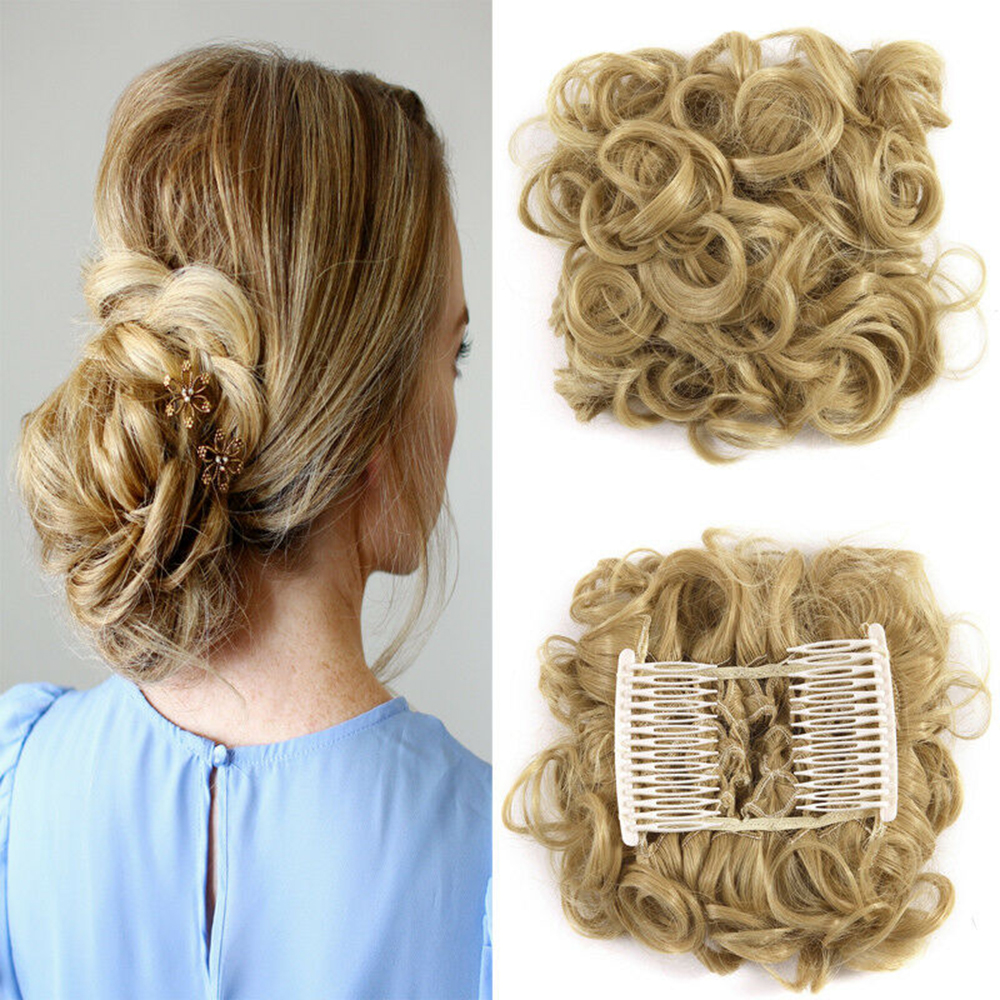 Curly Hair Scrunchie Bun Drawstring Ponytail Hair Extension Chignon Comb Clip US - Picture 30 of 38