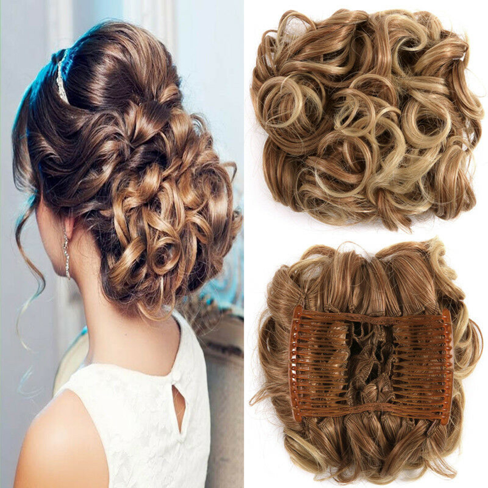 Curly Hair Scrunchie Bun Drawstring Ponytail Hair Extension Chignon Comb Clip US - Picture 31 of 38