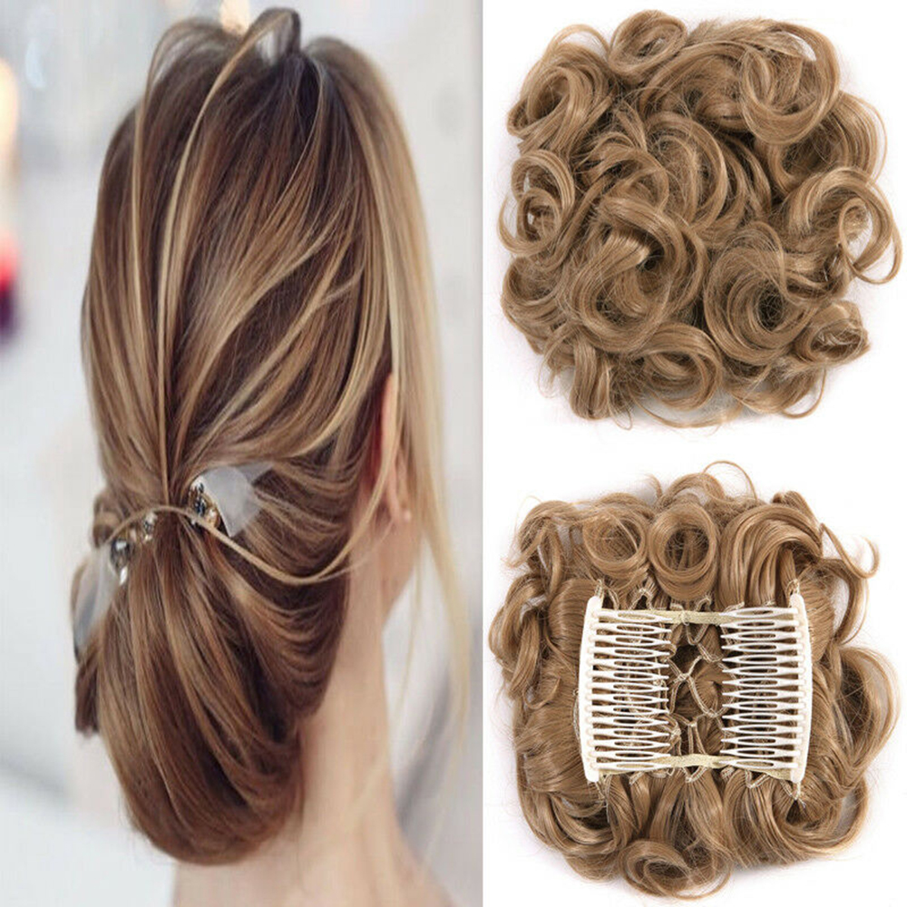 Curly Hair Scrunchie Bun Drawstring Ponytail Hair Extension Chignon Comb Clip US - Picture 32 of 38