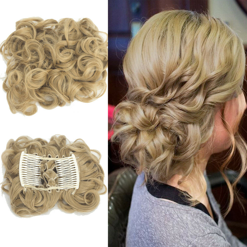 Curly Hair Scrunchie Bun Drawstring Ponytail Hair Extension Chignon Comb Clip US - Picture 33 of 38