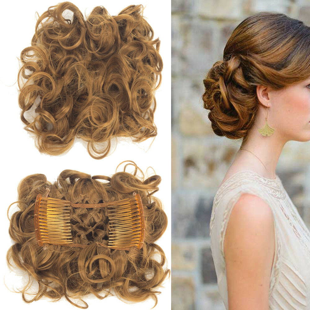 Curly Hair Scrunchie Bun Drawstring Ponytail Hair Extension Chignon Comb Clip US - Picture 34 of 38