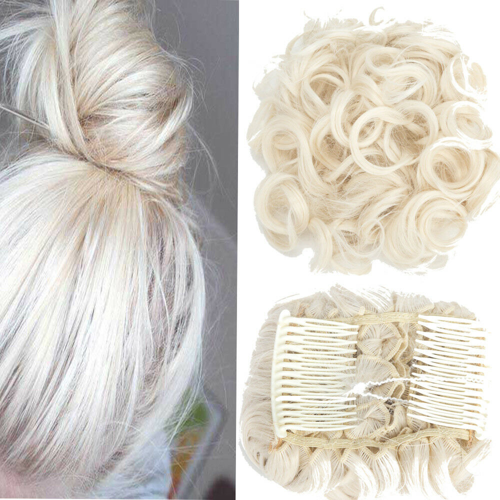 Curly Hair Scrunchie Bun Drawstring Ponytail Hair Extension Chignon Comb Clip US - Picture 35 of 38