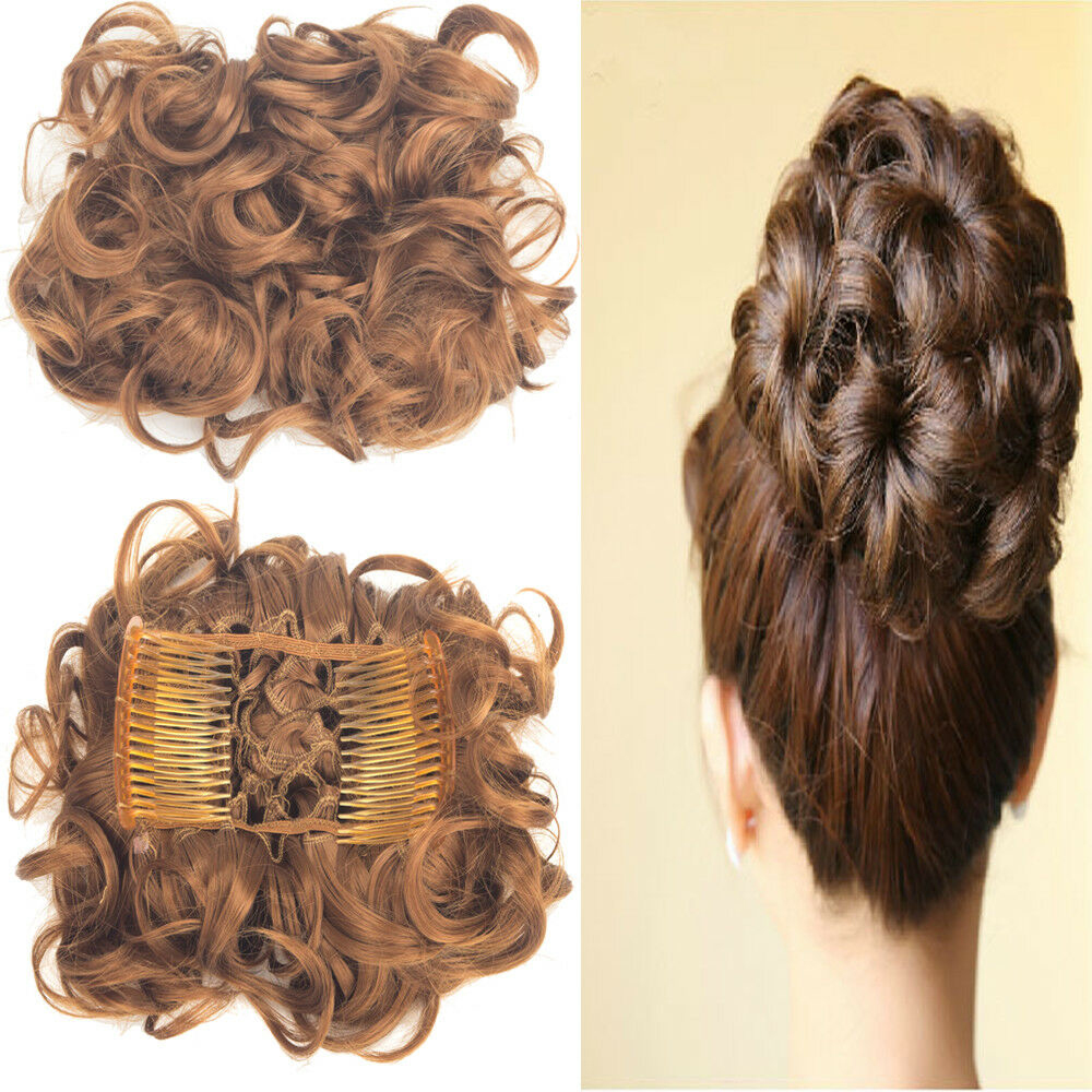 Curly Hair Scrunchie Bun Drawstring Ponytail Hair Extension Chignon Comb Clip US - Picture 36 of 38