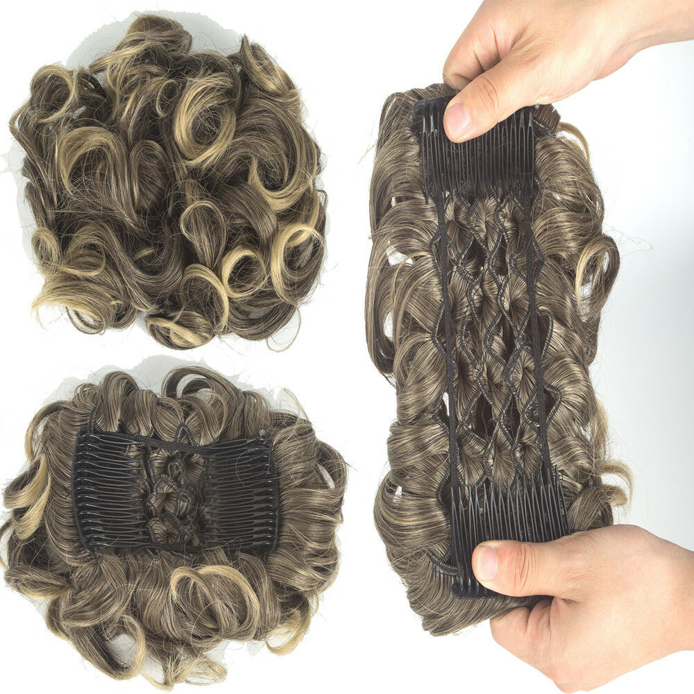 Curly Hair Scrunchie Bun Drawstring Ponytail Hair Extension Chignon Comb Clip US - Picture 37 of 38