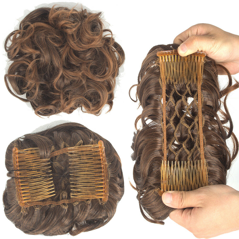 Curly Hair Scrunchie Bun Drawstring Ponytail Hair Extension Chignon Comb Clip US - Picture 38 of 38