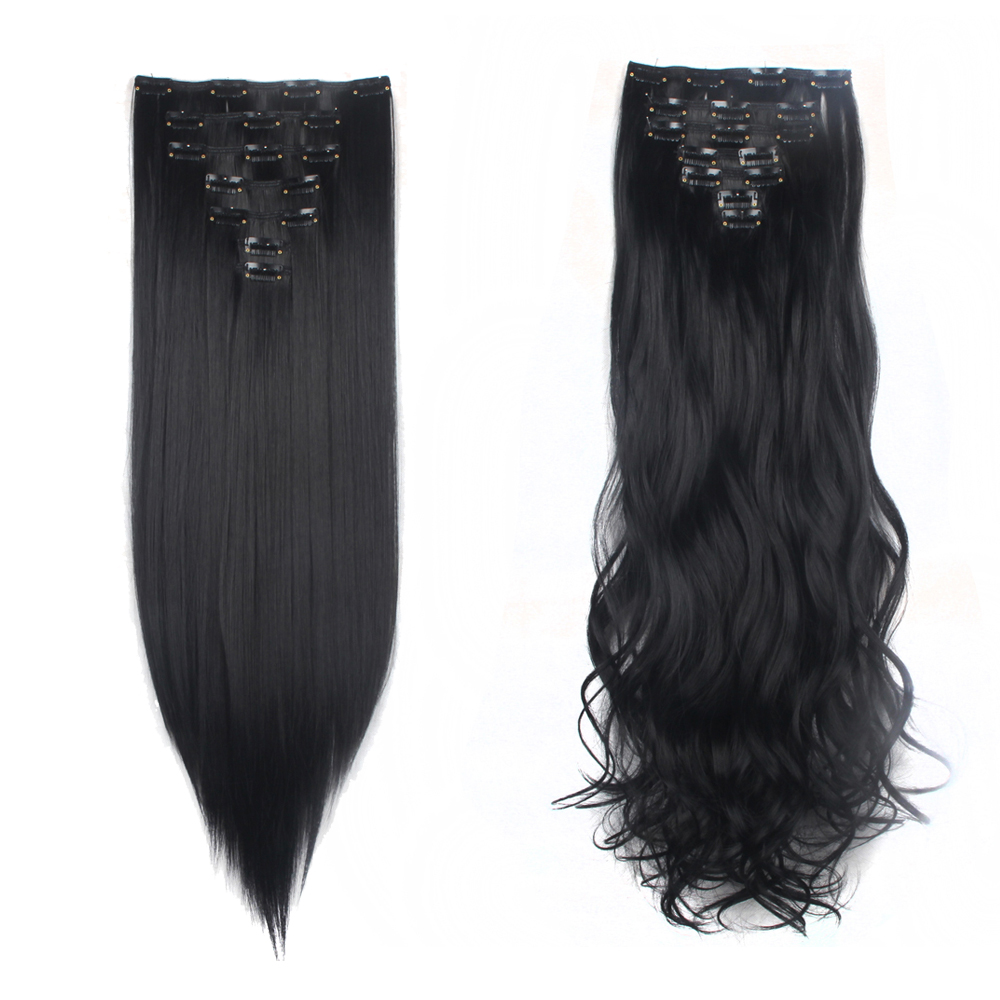 Women 7Pcs Thick Wavy Curly Straight Full Head Clip-in Synthetic Hair Extensions - Picture 12 of 37