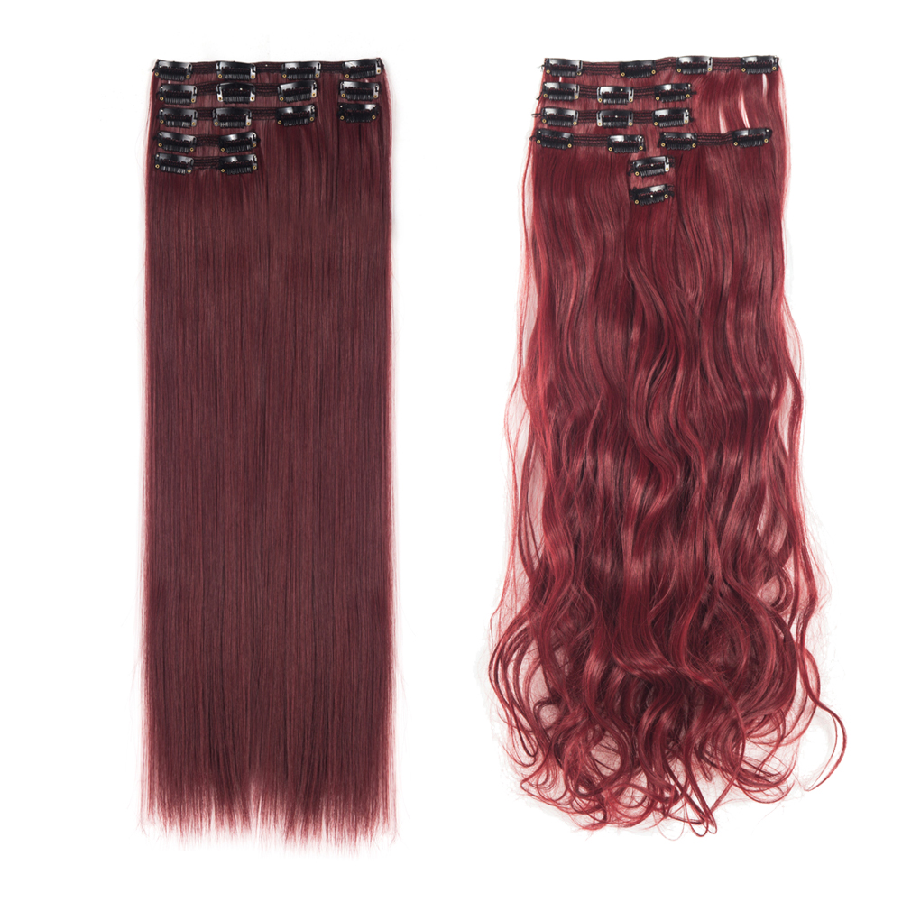 Women 7Pcs Thick Wavy Curly Straight Full Head Clip-in Synthetic Hair Extensions - Picture 13 of 37