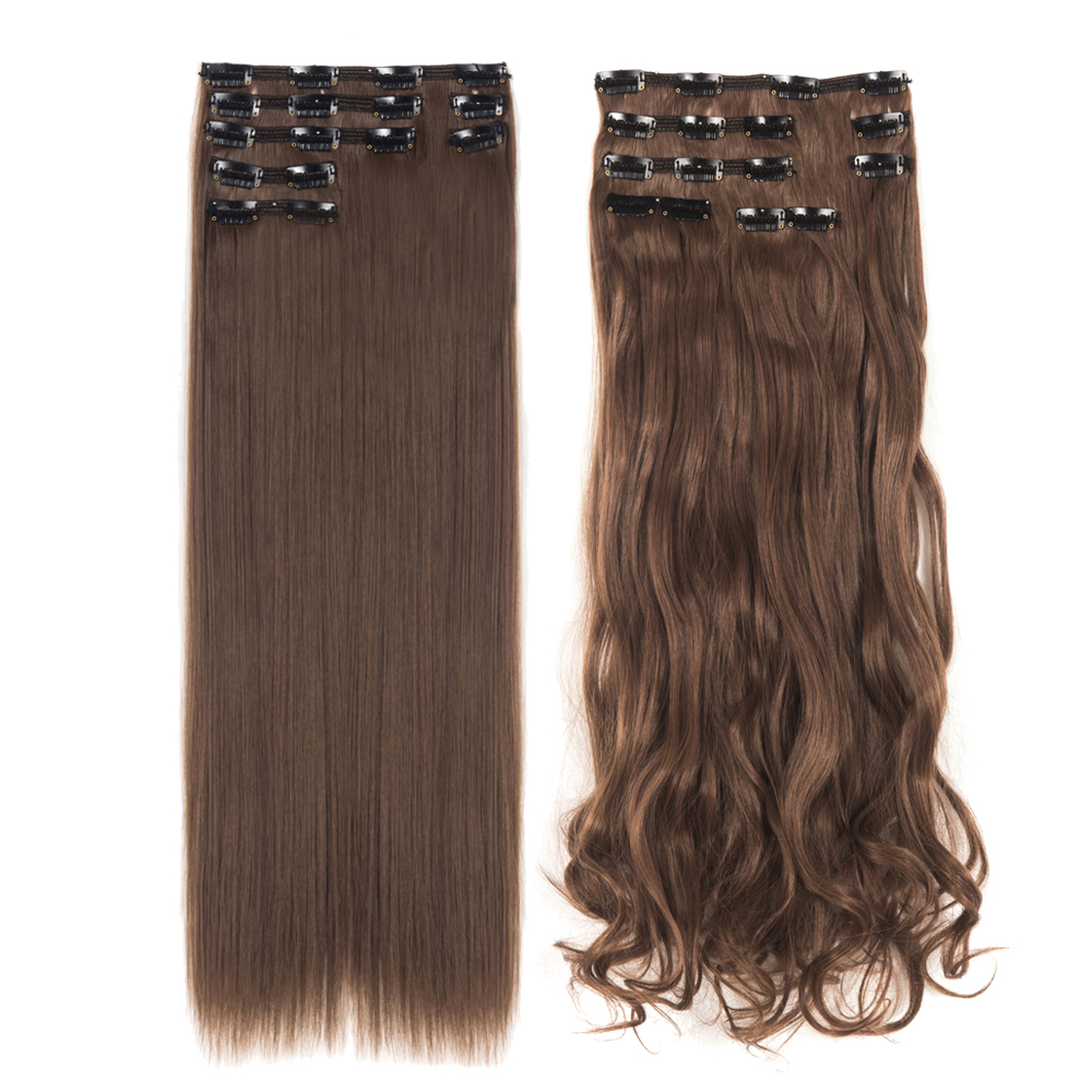Women 7Pcs Thick Wavy Curly Straight Full Head Clip-in Synthetic Hair Extensions - Picture 14 of 37