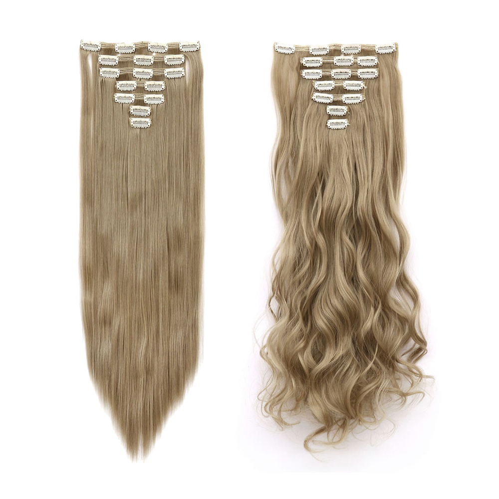 Women 7Pcs Thick Wavy Curly Straight Full Head Clip-in Synthetic Hair Extensions - Picture 15 of 37