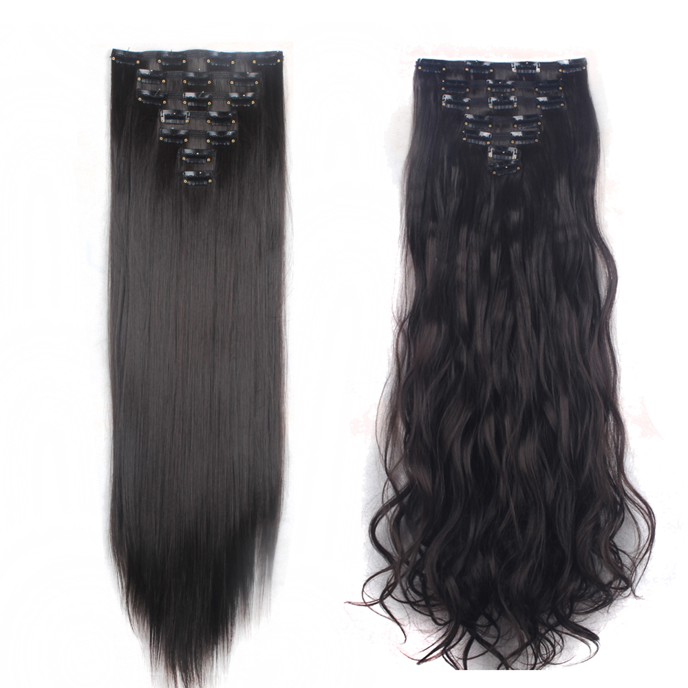 Women 7Pcs Thick Wavy Curly Straight Full Head Clip-in Synthetic Hair Extensions - Picture 17 of 37