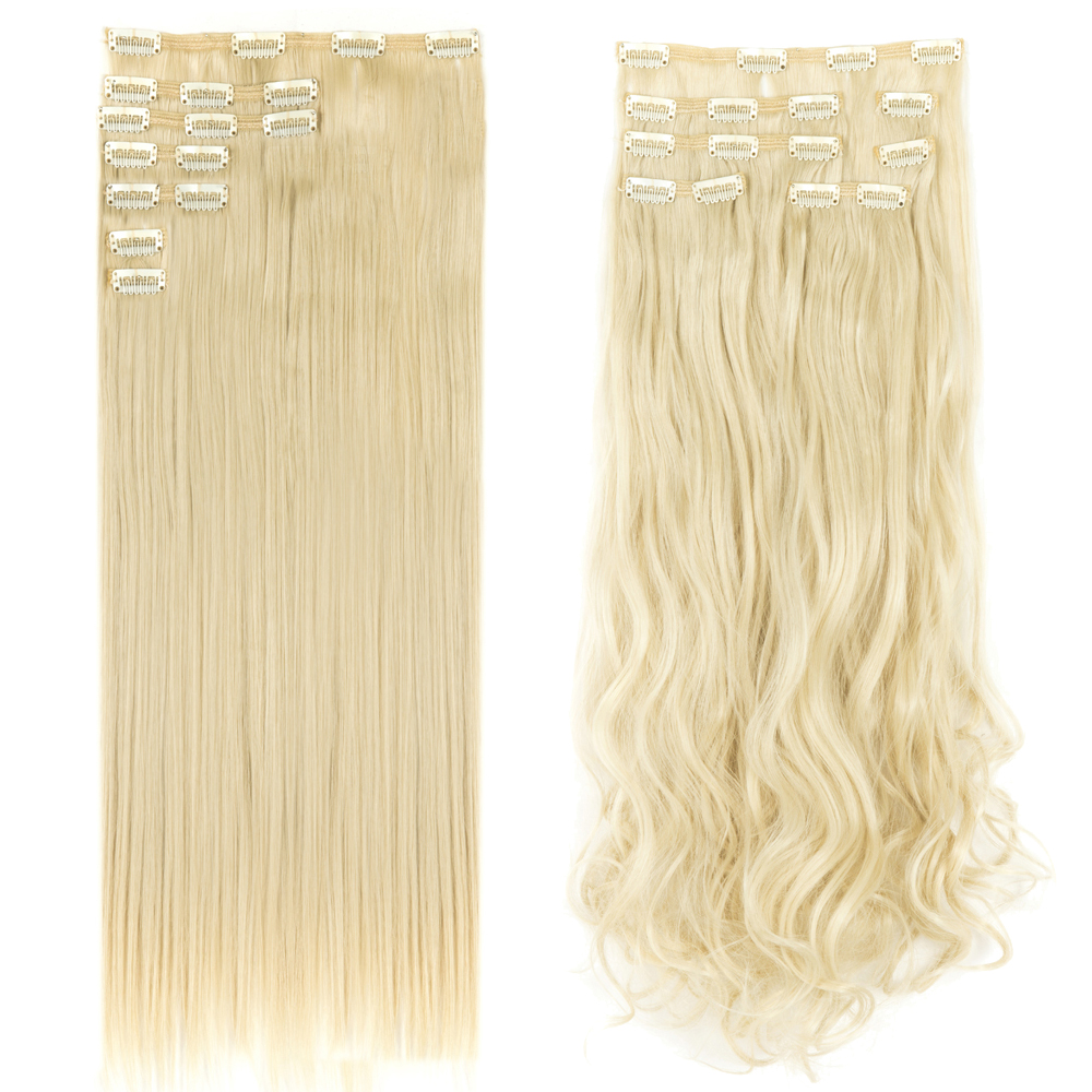 Women 7Pcs Thick Wavy Curly Straight Full Head Clip-in Synthetic Hair Extensions - Picture 18 of 37