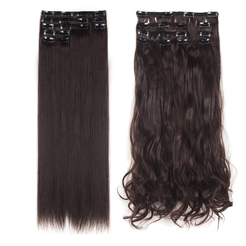 Women 7Pcs Thick Wavy Curly Straight Full Head Clip-in Synthetic Hair Extensions - Picture 19 of 37