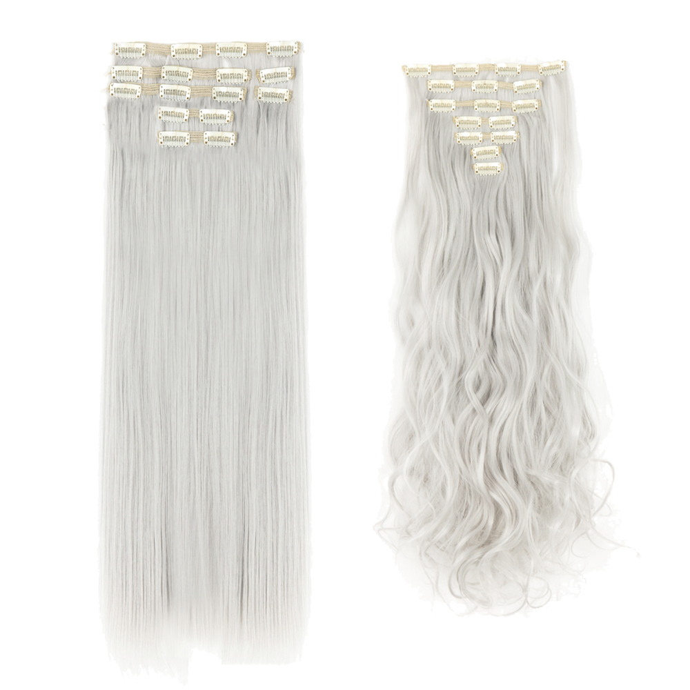 Women 7Pcs Thick Wavy Curly Straight Full Head Clip-in Synthetic Hair Extensions - Picture 20 of 37