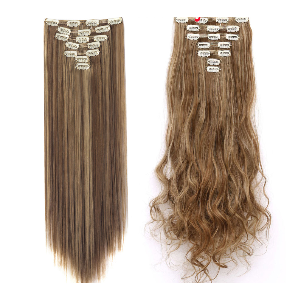 Women 7Pcs Thick Wavy Curly Straight Full Head Clip-in Synthetic Hair Extensions - Picture 21 of 37