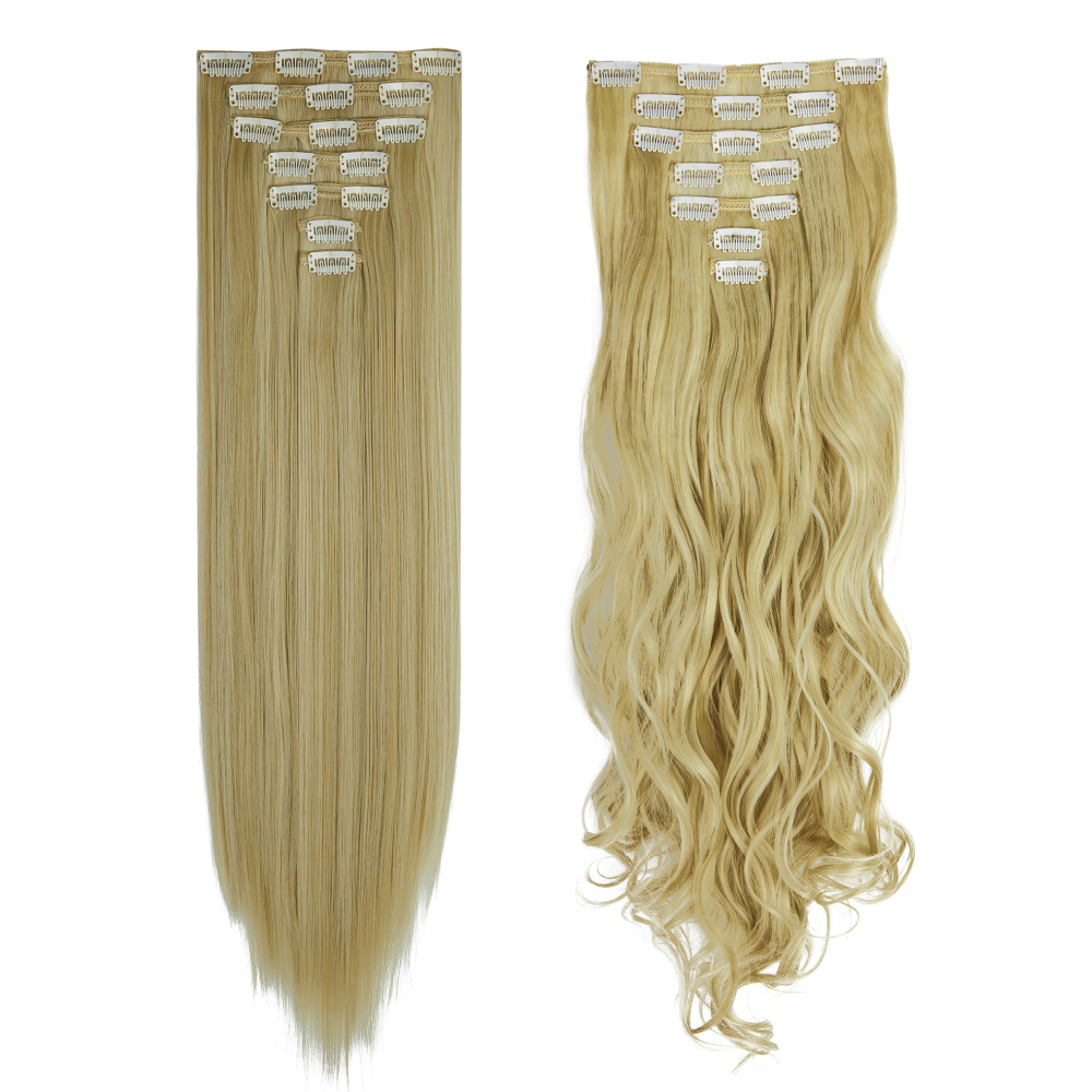 Women 7Pcs Thick Wavy Curly Straight Full Head Clip-in Synthetic Hair Extensions - Picture 22 of 37