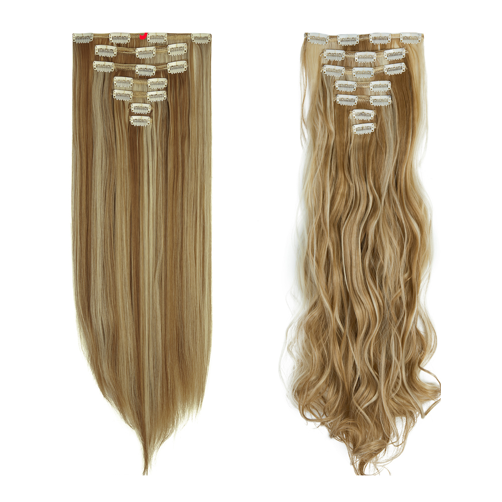 Women 7Pcs Thick Wavy Curly Straight Full Head Clip-in Synthetic Hair Extensions - Picture 23 of 37