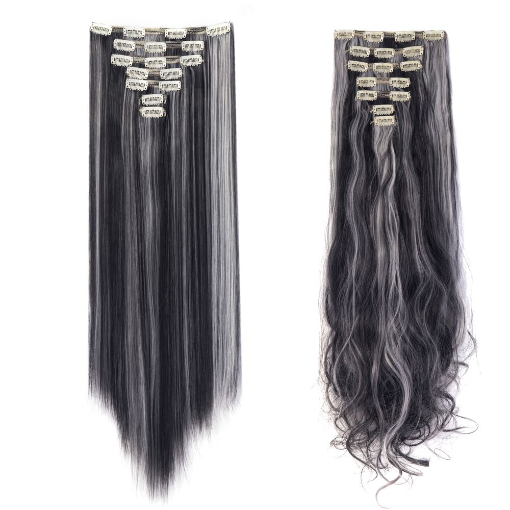 Women 7Pcs Thick Wavy Curly Straight Full Head Clip-in Synthetic Hair Extensions - Picture 24 of 37