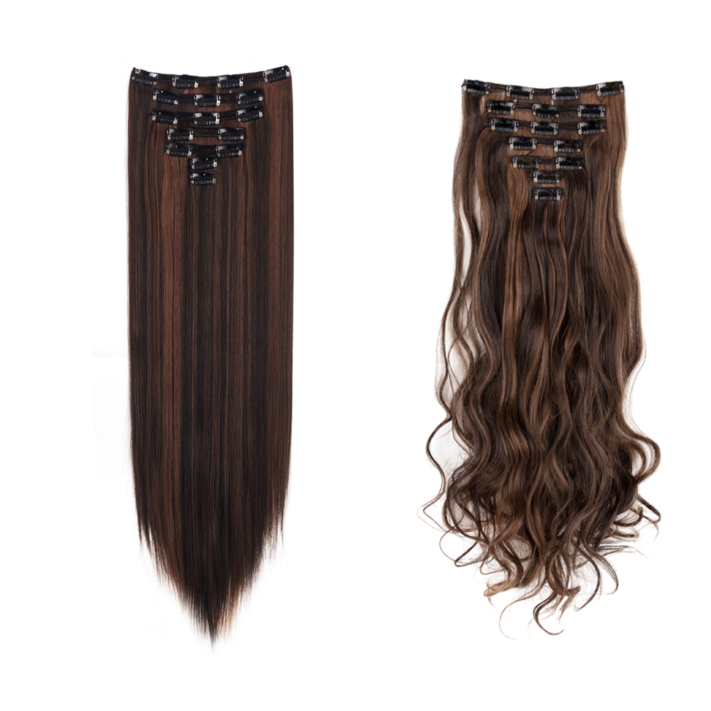 Women 7Pcs Thick Wavy Curly Straight Full Head Clip-in Synthetic Hair Extensions - Picture 25 of 37