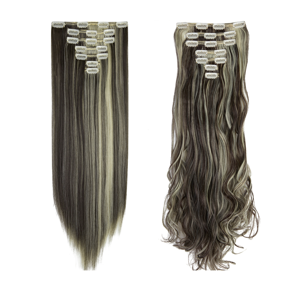 Women 7Pcs Thick Wavy Curly Straight Full Head Clip-in Synthetic Hair Extensions - Picture 26 of 37