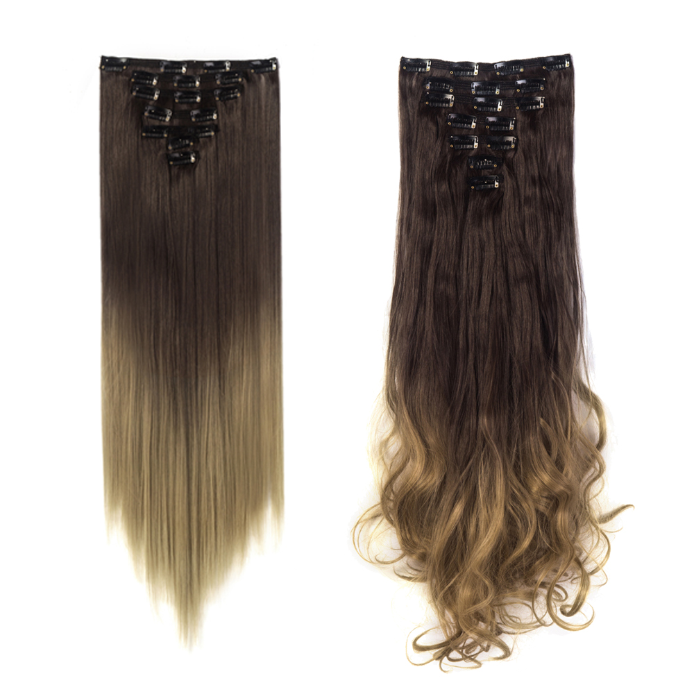 Women 7Pcs Thick Wavy Curly Straight Full Head Clip-in Synthetic Hair Extensions - Picture 27 of 37