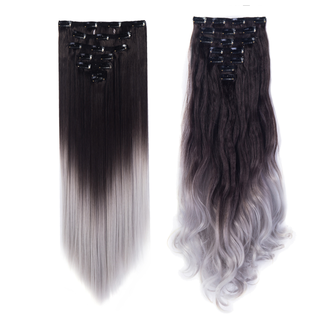 Women 7Pcs Thick Wavy Curly Straight Full Head Clip-in Synthetic Hair Extensions - Picture 28 of 37
