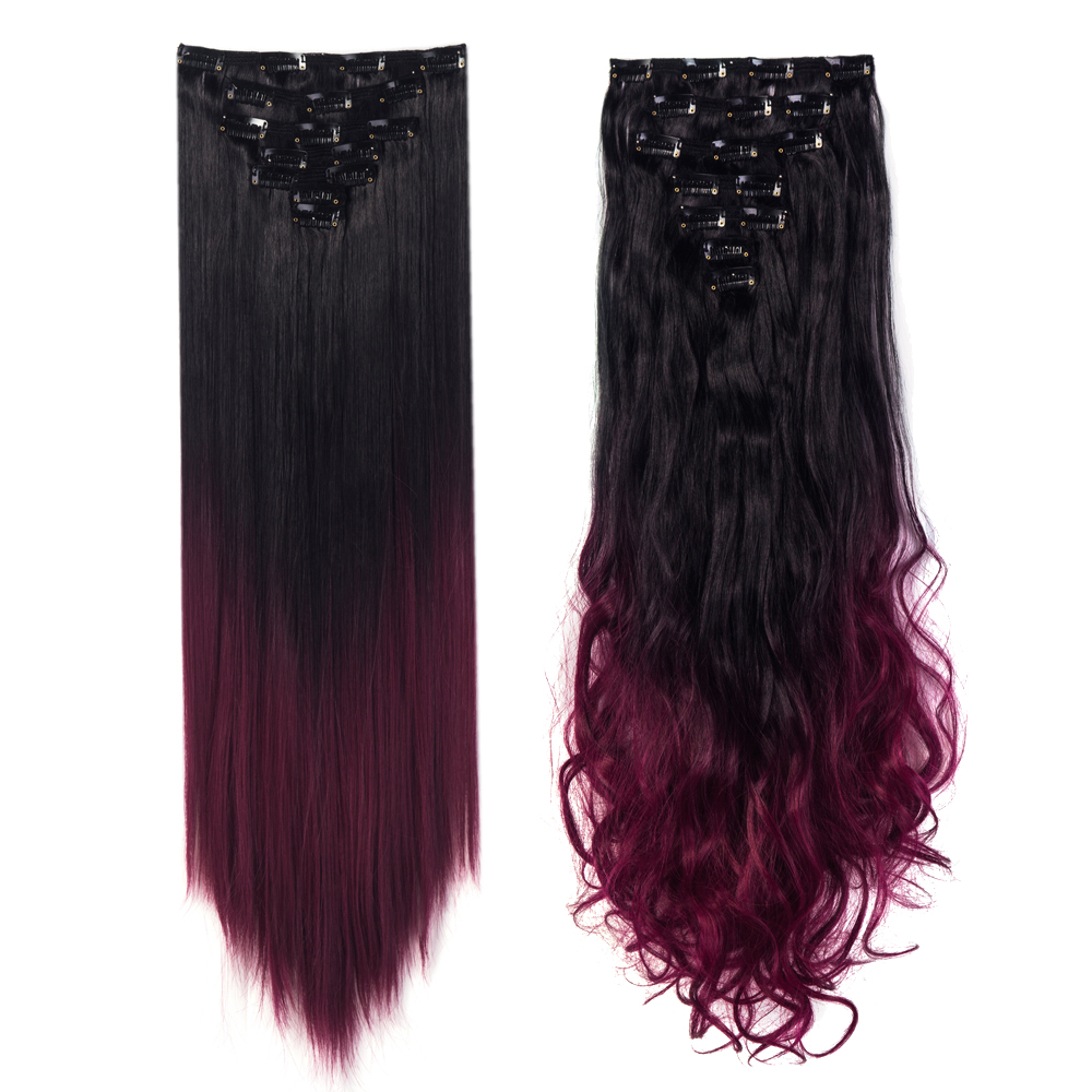 Women 7Pcs Thick Wavy Curly Straight Full Head Clip-in Synthetic Hair Extensions - Picture 29 of 37