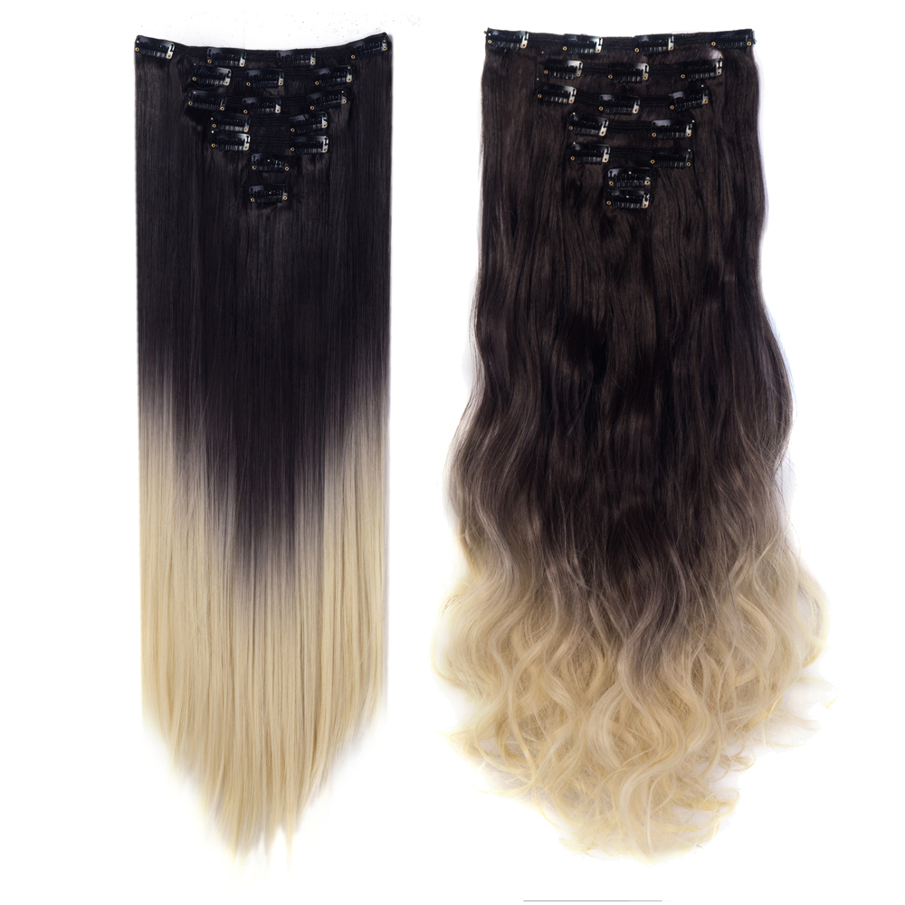 Women 7Pcs Thick Wavy Curly Straight Full Head Clip-in Synthetic Hair Extensions - Picture 30 of 37
