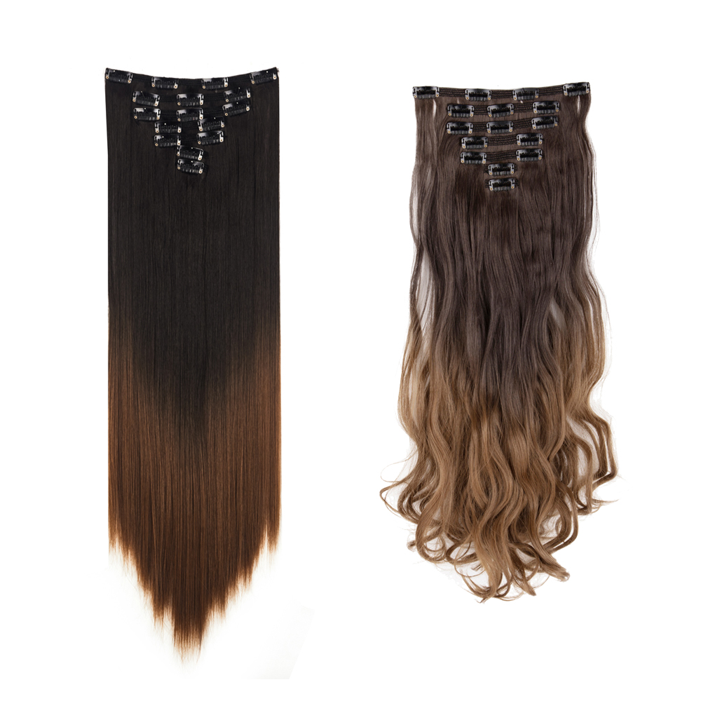 Women 7Pcs Thick Wavy Curly Straight Full Head Clip-in Synthetic Hair Extensions - Picture 31 of 37