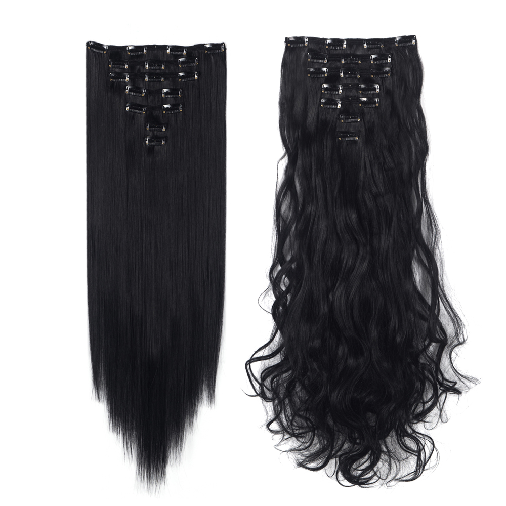 Women 7Pcs Thick Wavy Curly Straight Full Head Clip-in Synthetic Hair Extensions - Picture 32 of 37