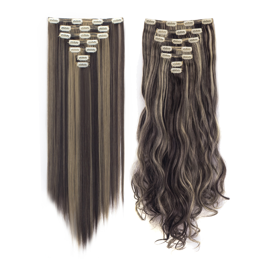 Women 7Pcs Thick Wavy Curly Straight Full Head Clip-in Synthetic Hair Extensions - Picture 33 of 37