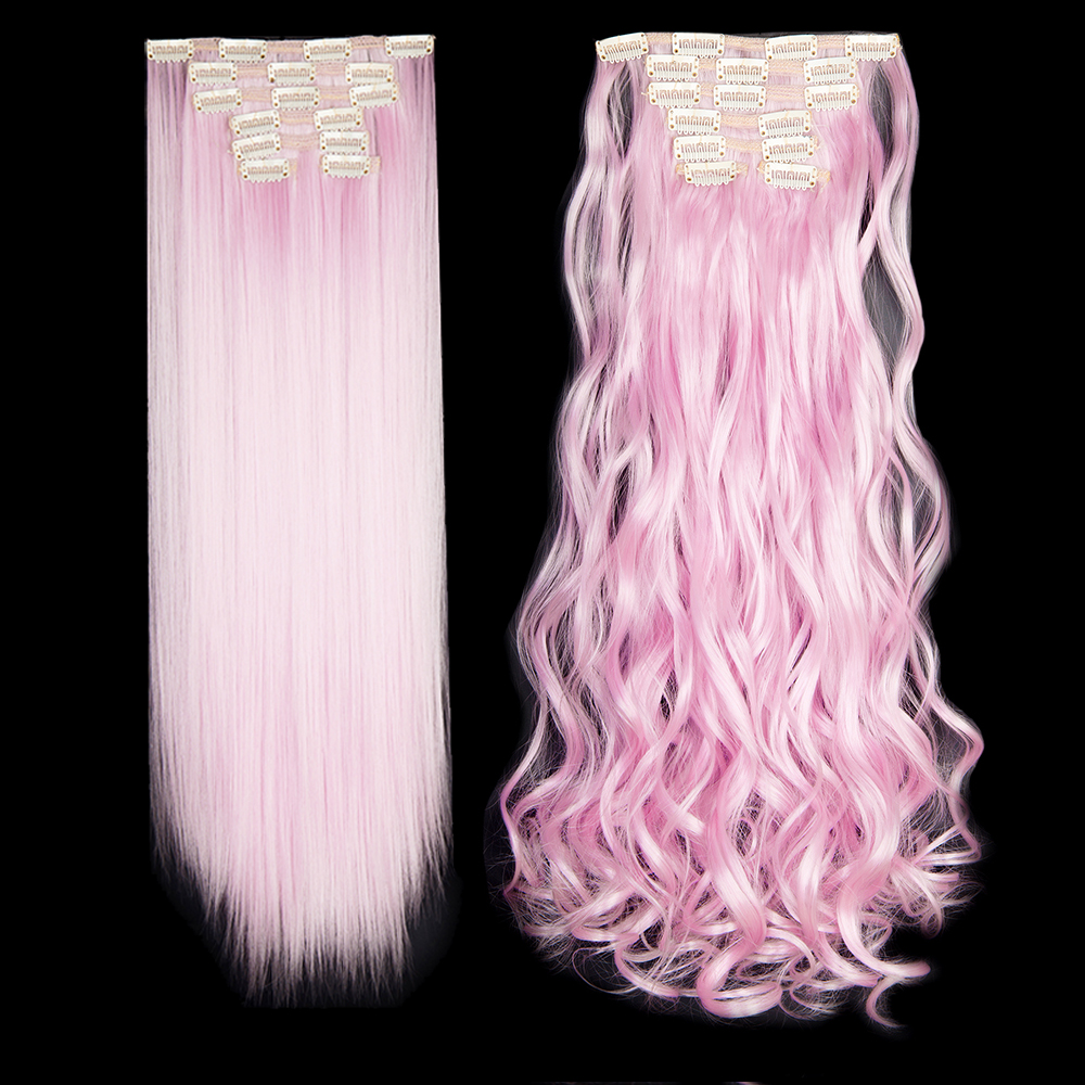 Women 7Pcs Thick Wavy Curly Straight Full Head Clip-in Synthetic Hair Extensions - Picture 34 of 37