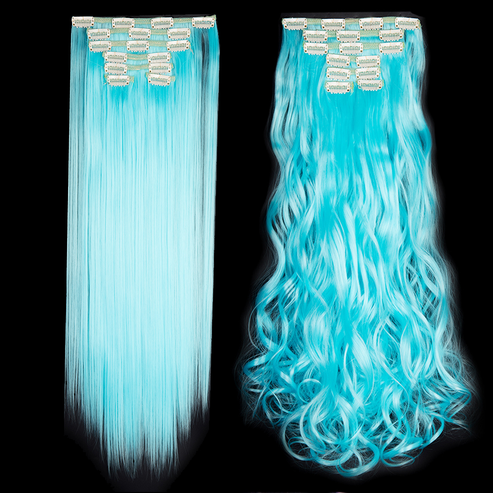 Women 7Pcs Thick Wavy Curly Straight Full Head Clip-in Synthetic Hair Extensions - Picture 35 of 37