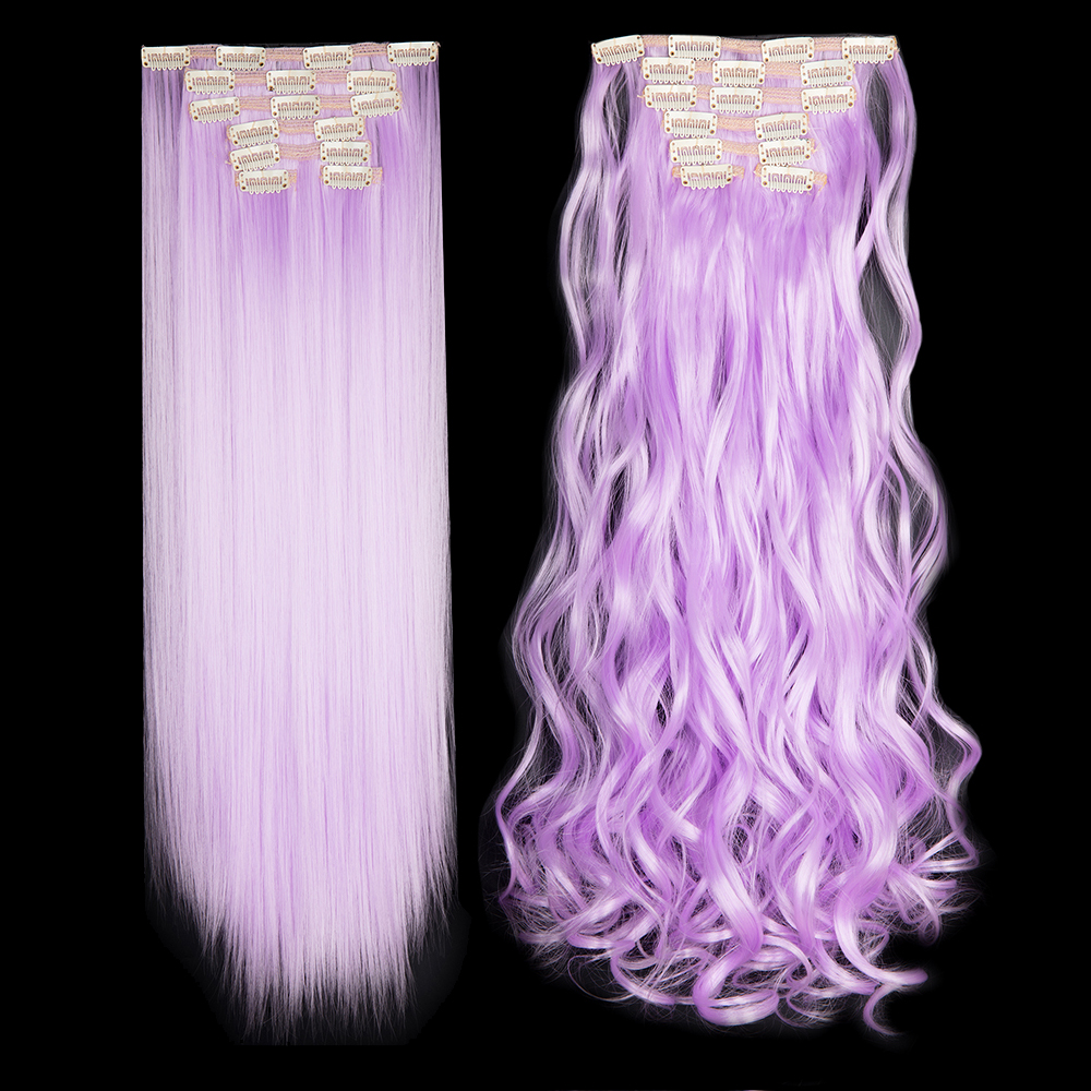 Women 7Pcs Thick Wavy Curly Straight Full Head Clip-in Synthetic Hair Extensions - Picture 36 of 37