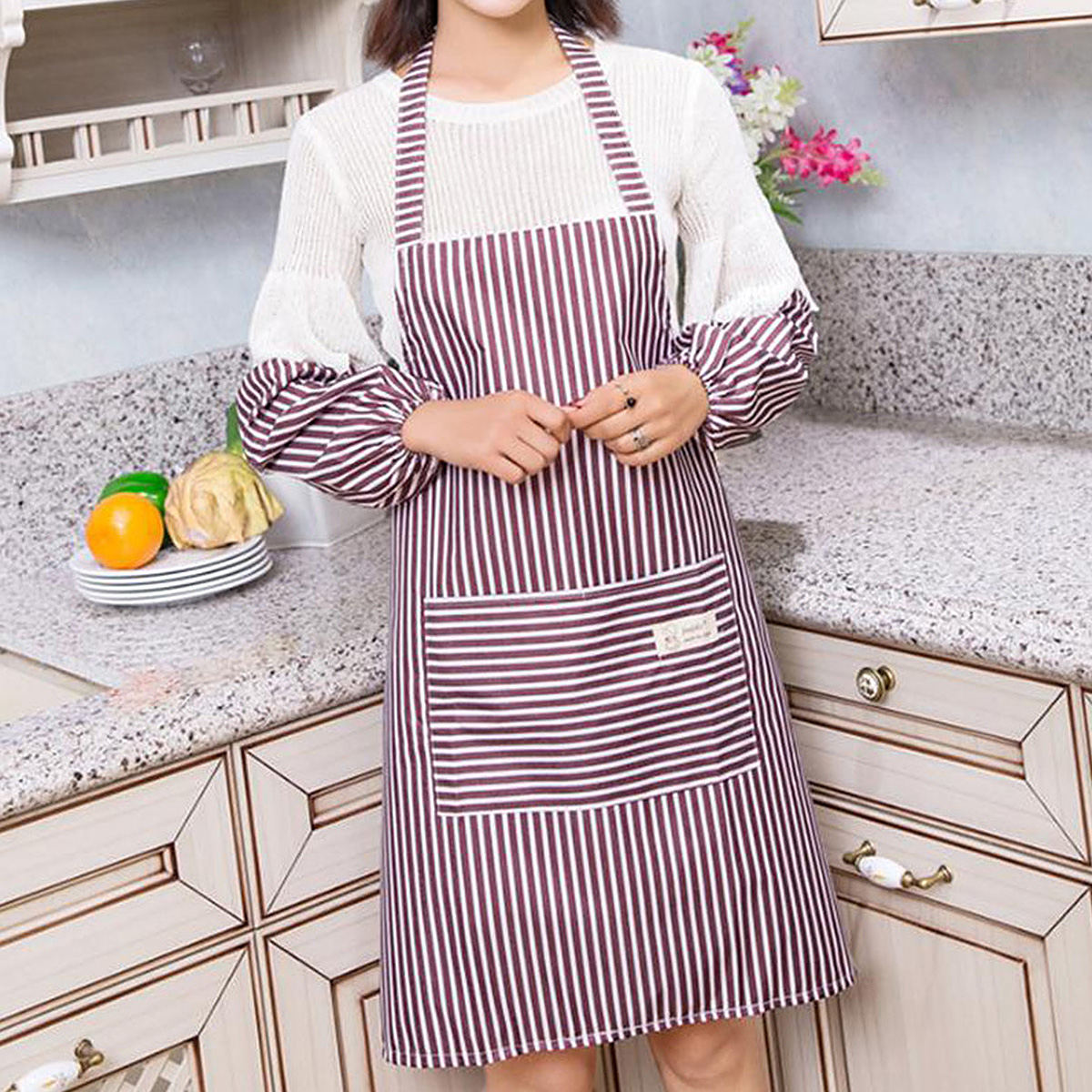 Waterproof Restaurant Home Kitchen Cooking Apron With Sleeve Bib Dress Wpocket Ebay 