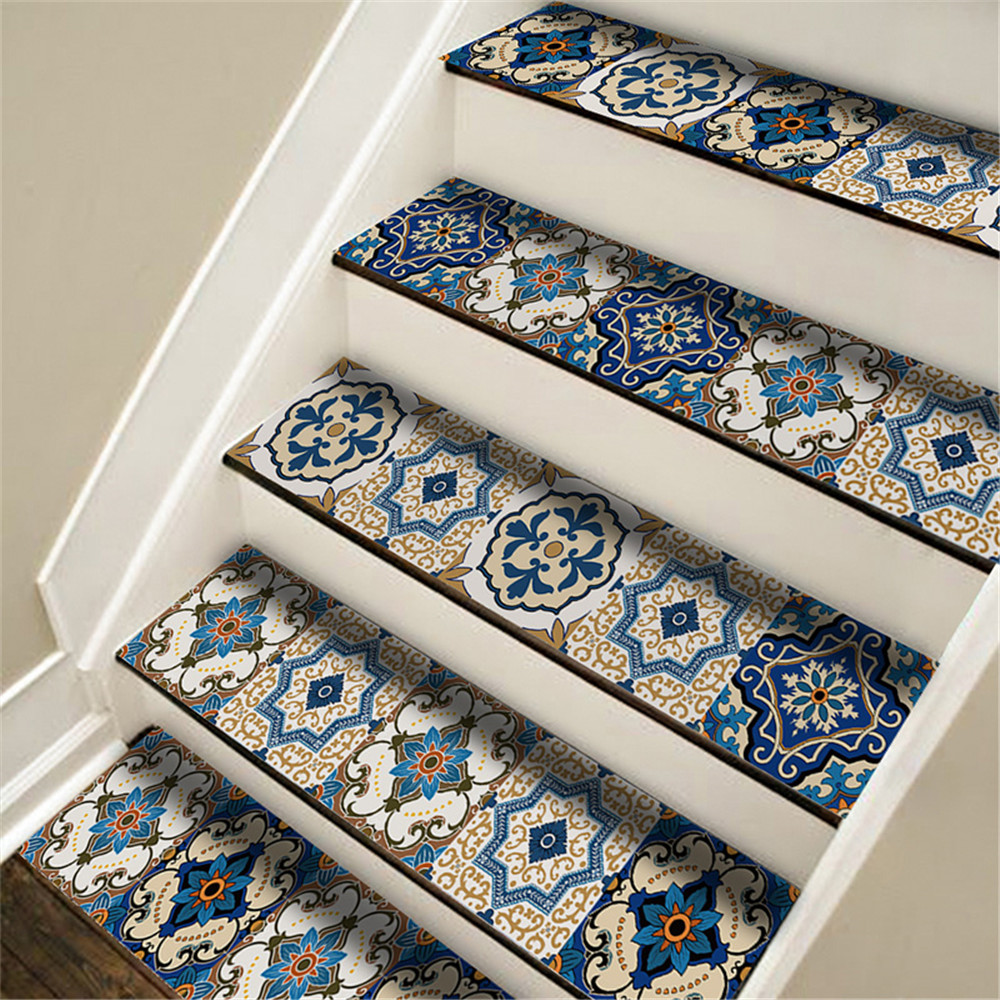 7Pcs Stair Riser Staircase Stickers Mural Vinyl Wall Tiles Decals Self