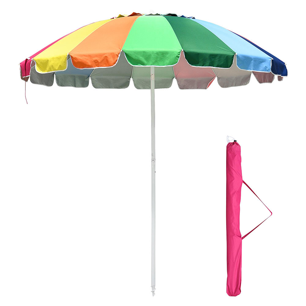 6-8ft Rainbow Beach Umbrella Patio Outdoor Sunshade UV Resist 12Rib Tilt Market 