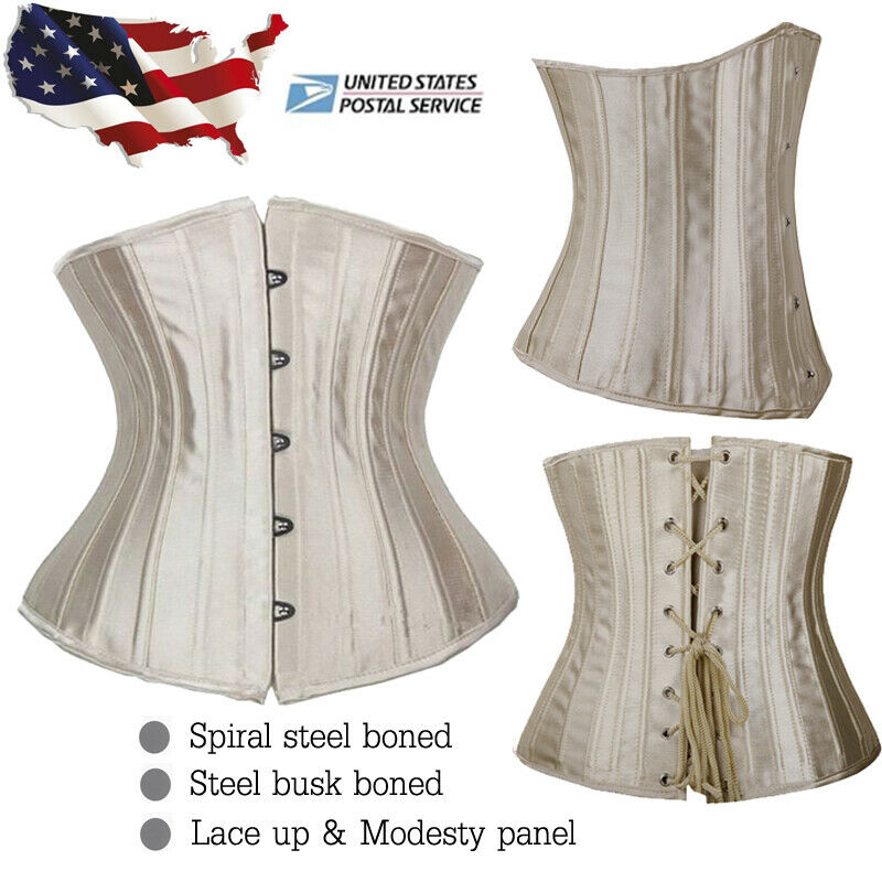 Black 24 steel bones Underbust Corset Steampunk Body Waist Trainer Plus Size  USA