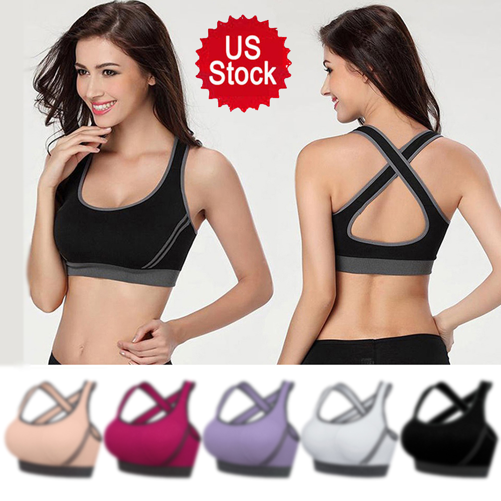Women Strappy Sport Yoga Low U-Back Bralette Padded Bra Crop Top...