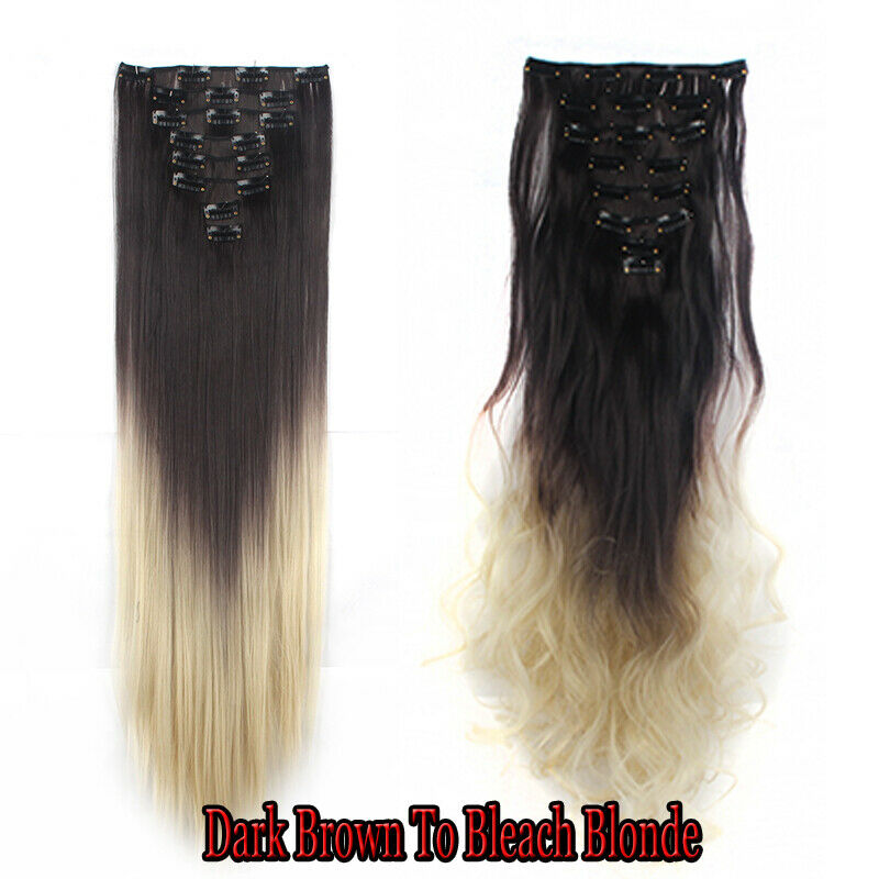 Mega Thick Natural Clip in Hair Extensions 8 Pieces Women Many Colour  Blonde USA
