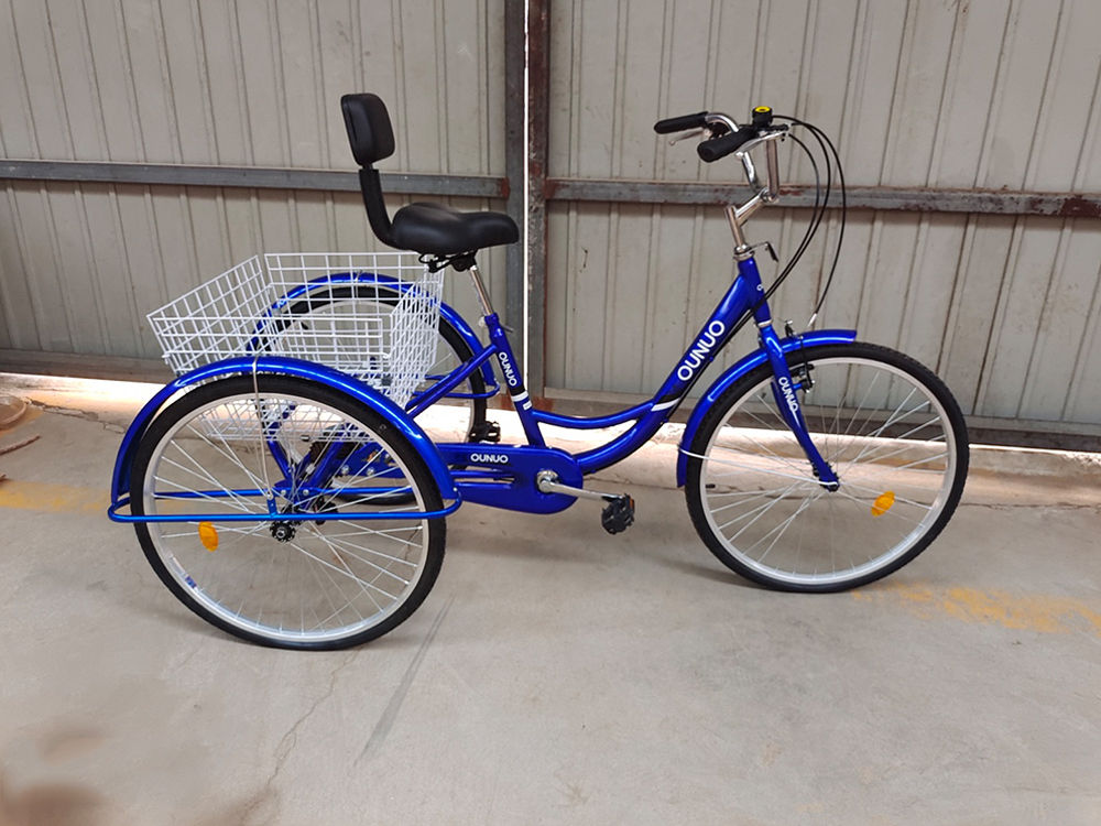 New Blue 24"/26" 7 Speed Adult Trike Tricycle 3-Wheel Bike w/Basket for Shopping 