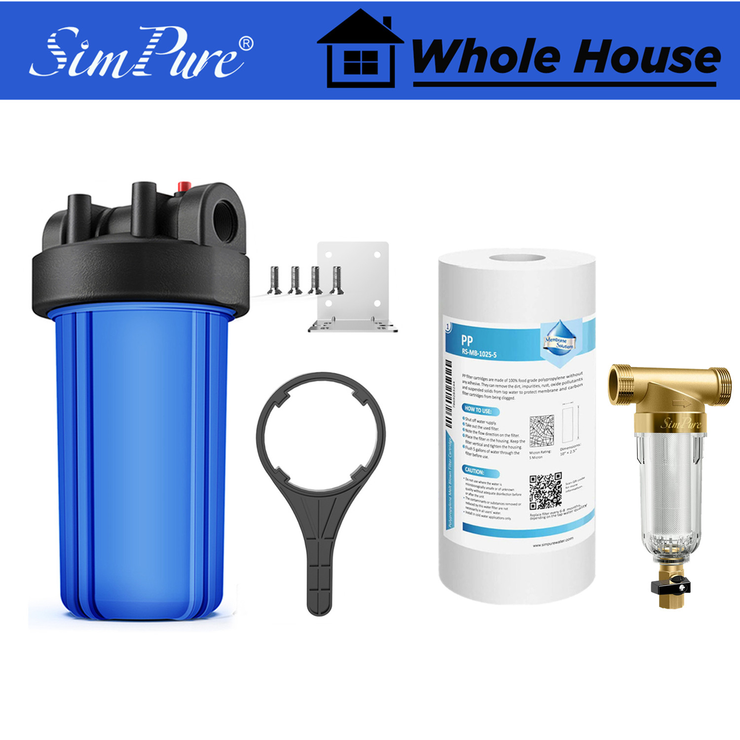 Details about   Whole House 10/20'' Big Blue Water Filter Housing 3/4'' Inlet/Outlet w/Wrench US 