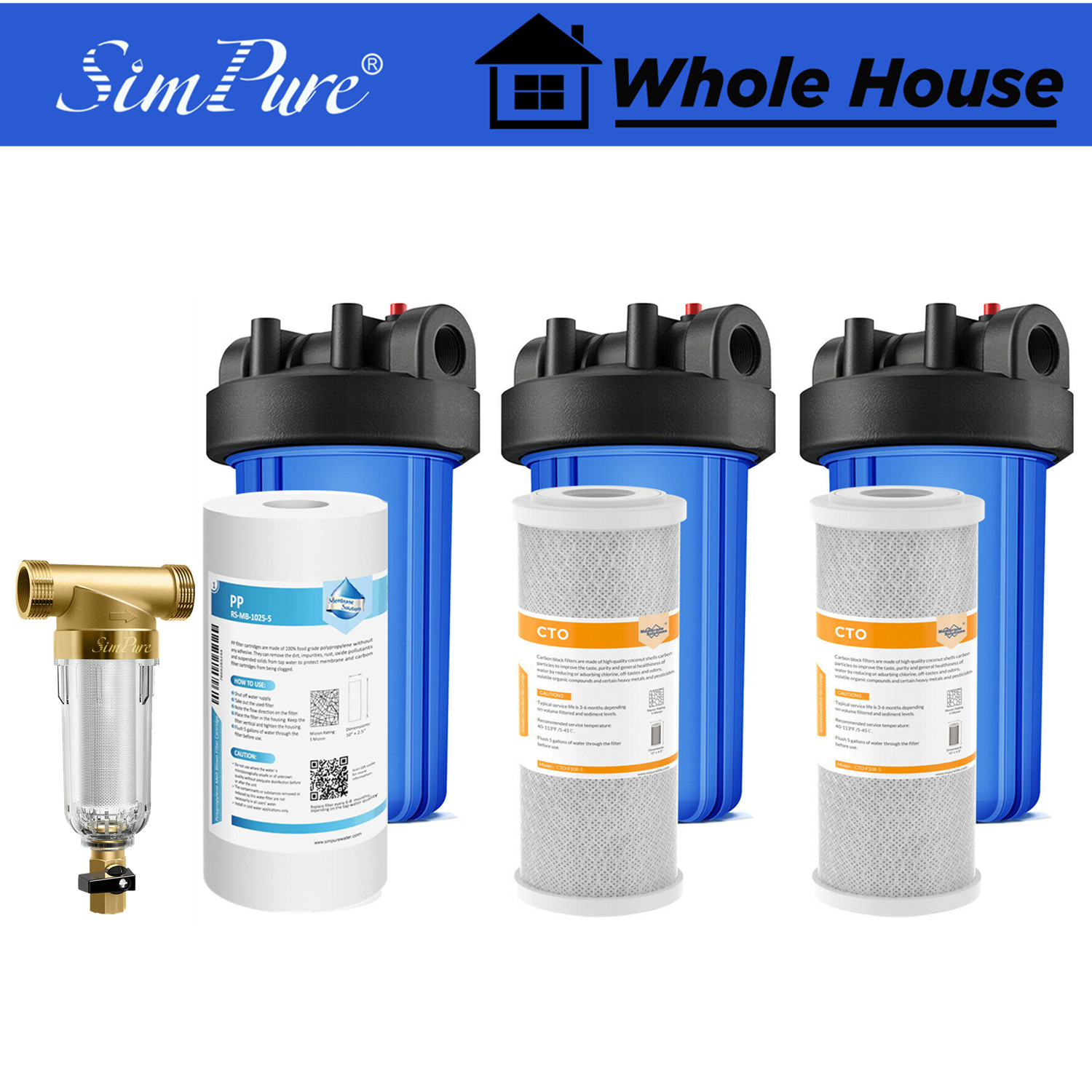 Details about   4 Pack Big Blue Pleated PP Replacement Water Filter For Whole House 4.5" x 10" 