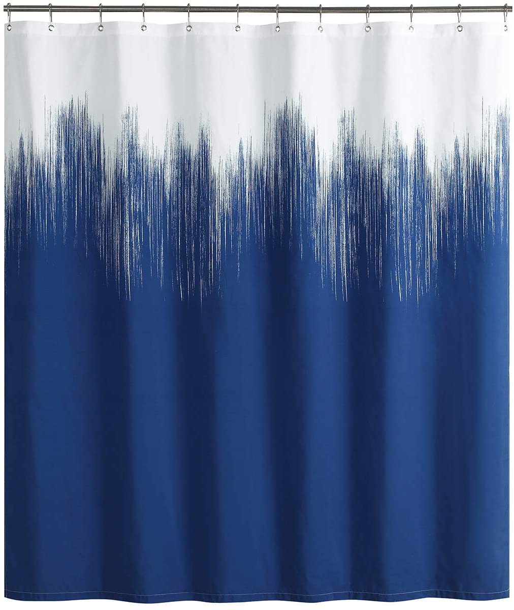 Blue White Shower Curtain Polyester Bathroom Decor with Hooks