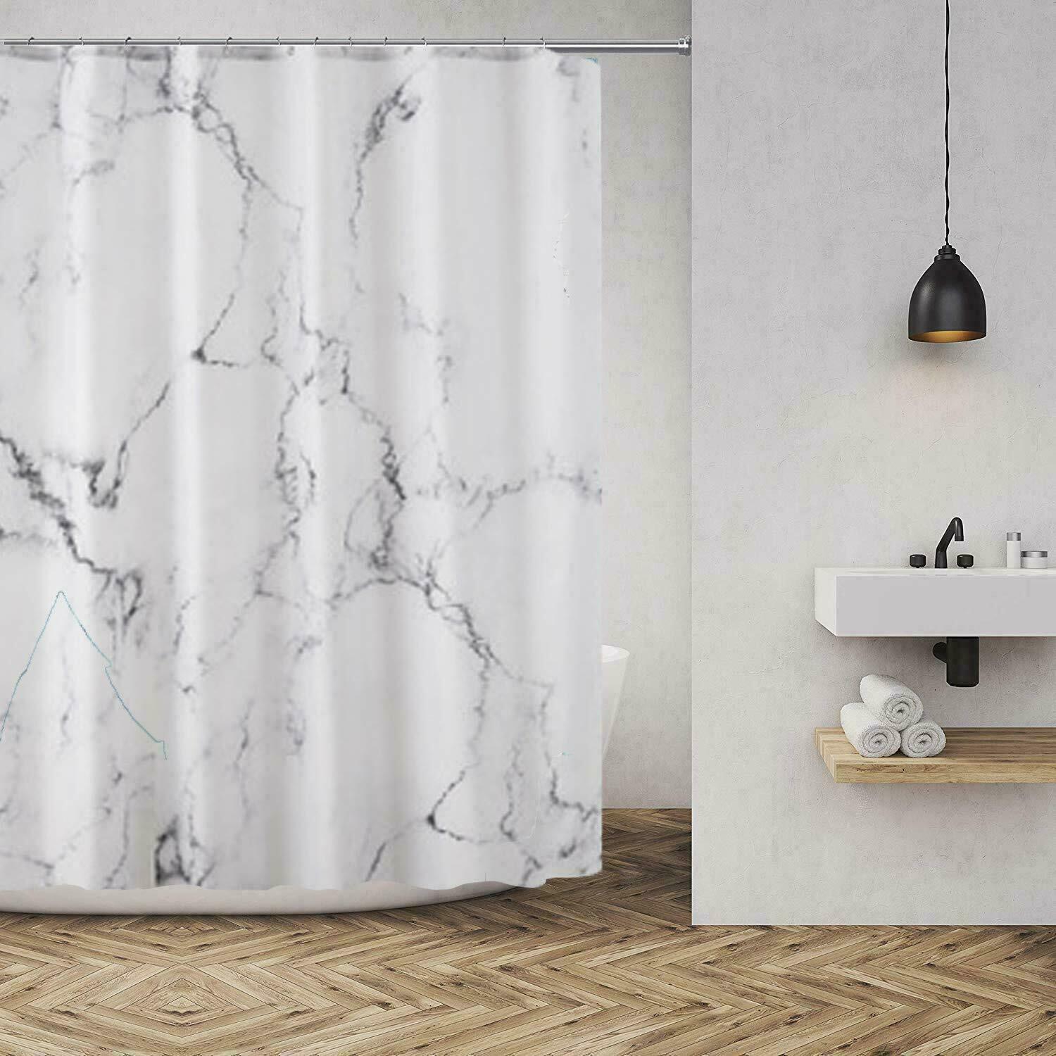 Grey and White Marble Bathroom Shower Curtain Polyester Fabric with ...