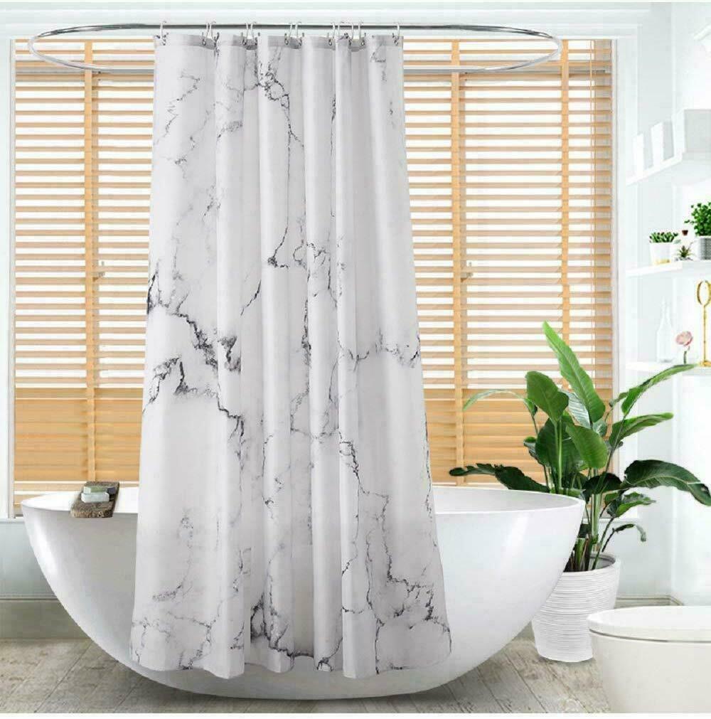 Grey and White Marble Bathroom Shower Curtain Polyester Fabric with ...