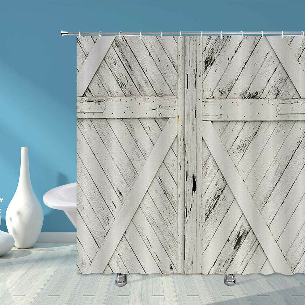 Rustic Barn Door Shower Curtain Gray and White Wooden Vintage Farmhouse